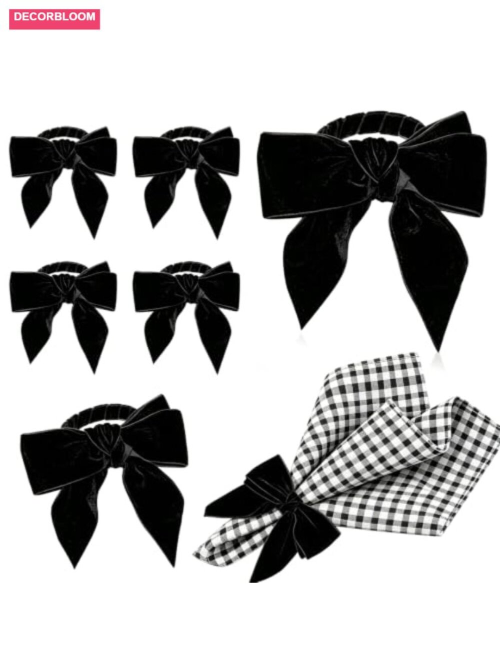 Set of 6 Velvet Bow Napkin Rings Butterfly Knot Table Decor